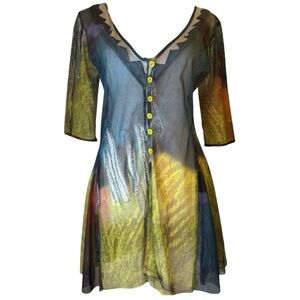 Aventures des Toiles Sheer Artistic Mesh Dress Multicolor Abstract Print 40/8